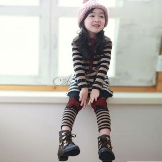 Girl Toddlers Stripe Bowknot Leggings Sz 2 7 Y Kids Cotton Pants Trousers Tights