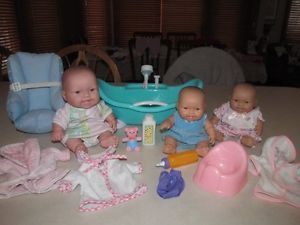 3 Berenguer Lots Love Cuddle Boy Girl Newborn Baby Doll Bath Tub Clothes Lot
