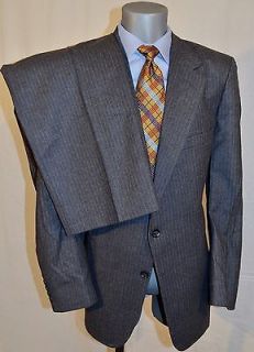 Gray Pinstripe Halston Heavy Wool Suit Blazer Pants Coat 46R 40 x 30