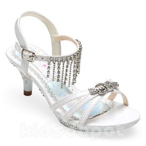 Girls Fancy Rhinestone Kids Dress Shoes Pageant Flower Formal Wedding White