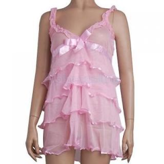 New Sexy Women Girls' Lingerie Costume Sleepwear Pink Dress Babydoll G String