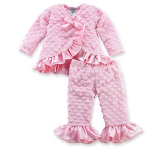 Mud Pie Baby Infant Girls Pretty in Pink Minky Kimono 2pc Top Ruffle Pants