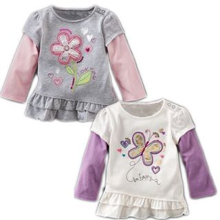 1 5 Years Toddler Girls Flowers Butterfly 2 in 1 Long Sleeve T Shirt Tops AL3431