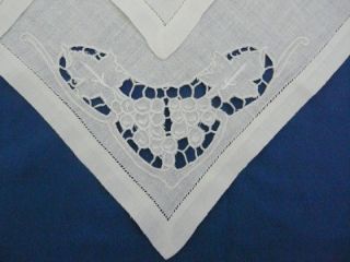 Vtg White Linen Hand Embroider Cutwork Luncheontablecloth 52x66 Napkins Fruit