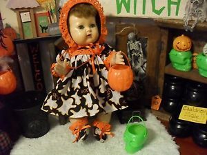 SSO Doll Clothes Halloween Ghost Print Dress Hat Panties for 16" Tiny Tears Baby