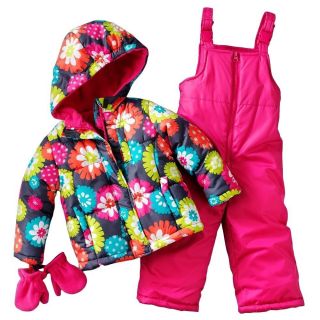 Girl's Carters Two Piece Winter Snowsuit Coat Snow Pants Pink Floral Sz 2T 4