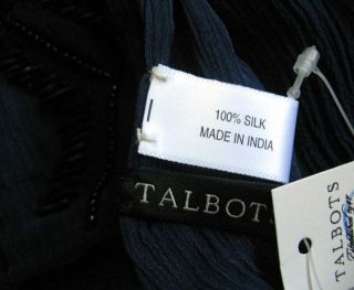 Talbots Navy Blue 100 Silk Beaded Scarf 68" x 7"