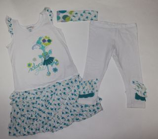Naartjie Flamingo Island Girl Dress Leggings Headband Outfit 4T 5 5T White Cool