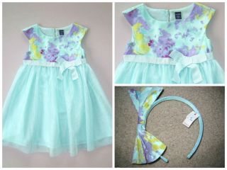 Baby Gap 3T Aqua Tulle Dress Headband Easter 3 yrs Spring Watercolor $55