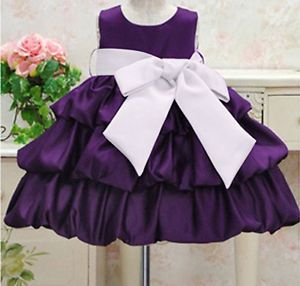 Toddler Kids Girls Clothes Purple Princess Party Bow Fold Dresses Size 1 2Y