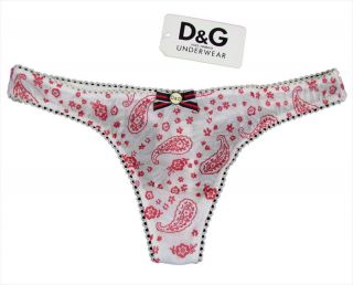Dolce Gabbana "Paisley Bandana" String Thong Tanga TÜLL Dessous Weiß Rot Neu