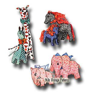 1930s Vtg Mother Baby Horses Elephants Giraffes Stuffed Animal Toys Pattern