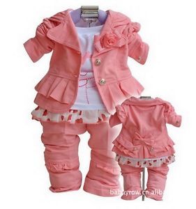 Baby Girl Party Top Coat T Shirt Pants 3pcs Outfits 6 12M Ruffle Sleeve Clothes