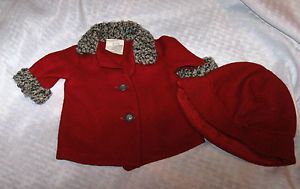 Antique Vintage Doll Clothes Red Coat Hat Trimmed Wool Kute Klothes NYC