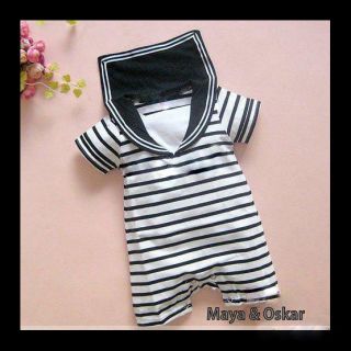Baby Boy Sailor One Piece Romper Suit Grow Outfit Summer Marine Stripes 0 18M