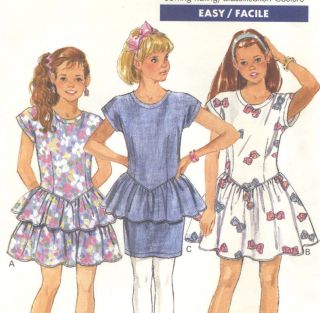 Vintage 80s Girls Dress Sewing Pattern Shaped Dropped Waist Cap Sleeve Band 6363