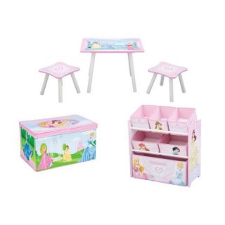 Disney Princess Table Chair Toy Box 6 Bin Organizer Set