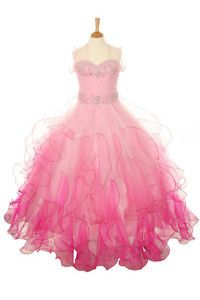 New Glitz Pageant Girl Gown Dress Bolero Pink and Fushia Gradation Sz 3 to 16
