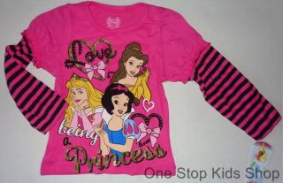Disney Princess Girls 2T 3T 4T Long Sleeve Tee Shirt Top Snow White Belle Aurora