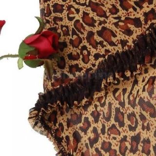New Women's Sexy Leopard Print Lingerie Sleepwear Robe Dress Babydoll G String