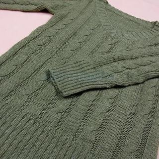 Lady's Knit Unique Sweater V Neck Long Sleeve Jumper Knitwear Top Dark Green