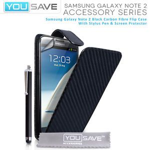 Accessories Samsung Galaxy Note 2 N7100 Carbon Fibre Leather Case Cover Pen