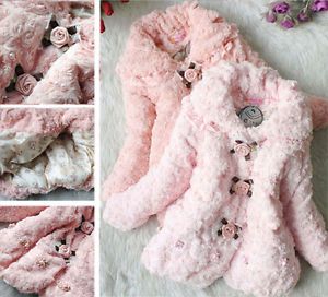 Baby Toddler Girls Faux Fur Fleece Floral Lined Coat Kids Winter Warm Jacket