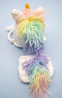 Crochet Baby Unicorn Hat Diaper Cover Set Knit Infant Toddler Beanie Photo Prop