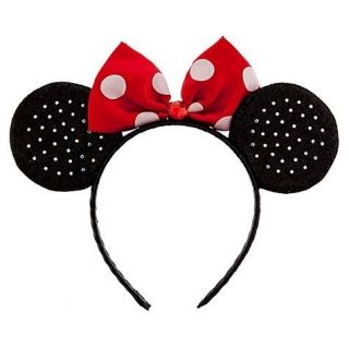 Minnie Mouse Red White Polka Dot Bow Headband Rhinestone Ears NWT 