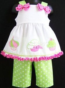 New Baby Girls "Pink Lime Cupcake Trio" Size 12M Capri Clothes