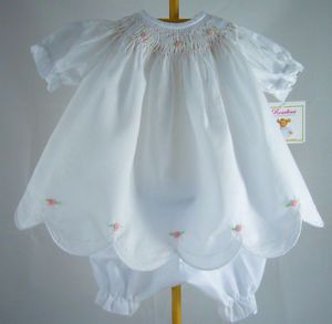 Doll Clothes Fits Bitty Baby OMG Smocked Dainty White Day Gown Bloomers