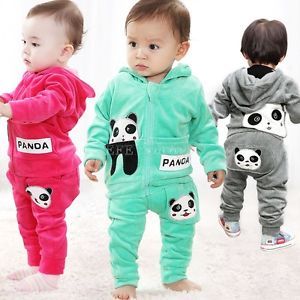 Baby Toddler Panda Hoodie Outerwear Top Pant Boy Girl Children Clothing 2pcs Set