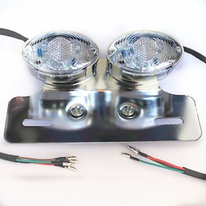 Clear Motorcycle ATV LED Turn Signal Tail Brake Light w License Plate Holder