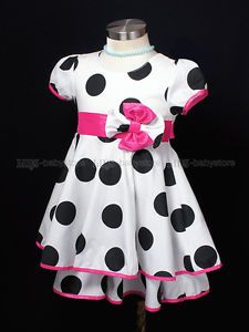 New Kids Toddler Girl White Black Dots Party Dresses Clothes 1 2 3 4 5 Years