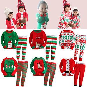 Baby Toddler Kid Girl Boy Clothes Santa Christmas Sleepwear Set"Merry x Mas"