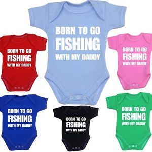 Born Fishing Daddy Dad Gift Bodysuit Vest Slogan Baby Shower Clothes NB 12mths