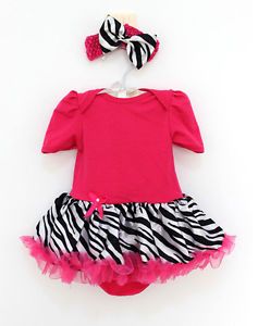 2pcs Newborn Baby Girl Headband Romper Dress Clothes Outfit Hot Pink Zebra 6 9M