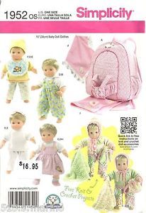 Simplicity 1952 15" Baby Doll Clothes Blanket Carrier Knit Crochet Pattern