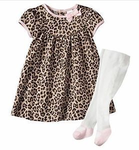 Carters Baby Girl Clothes Dress Tights Beige Pink Print 6 9 12 18 24 Months