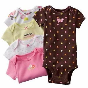 Carters Baby Girl Clothes 5 Bodysuits Brown Pink Green 3 6 9 12 18 24 Months