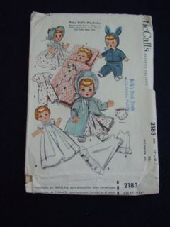 Vintage 1950s McCall's Sewing Pattern 2183 19" 21" Baby Doll Clothes