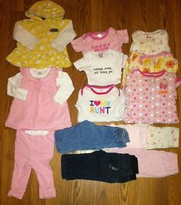 Lot Baby Girl Clothes Onesies Outfits Pajamas Jeans Pants Shirts Size 3 6 Months
