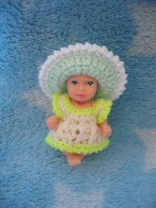 Dress Hat Handmade Crochet Clothes Barbie Baby OOAK Midge Newborn 1 75" Doll Toy