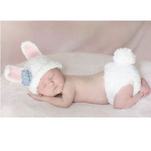 Baby Girls Boy Newborn 9M Knit Crochet White Rabbit Clothes Photo Prop Outfits A
