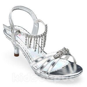 Girls Fancy Rhinestone Kids Dress Shoes Pageant Flower Formal Wedding Silver