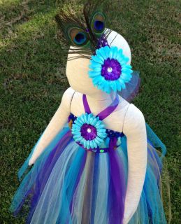 Peacock Tutu Dress Girl Flower Wedding Birthday Halloween Costume Pro 6months 4T