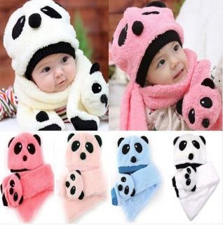 2pc Toddler Unisex Girl Boy Infant Baby Hat Cap Beanie Scarf Panda Cartoon 5 36Y