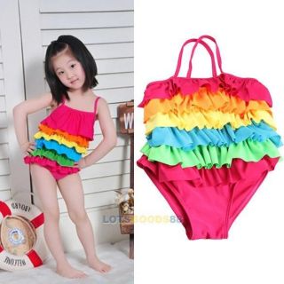 Baby Girls One Piece Colorful Ruffled Swimwear Bikini Swimsuit Bathing Suit LS4G
