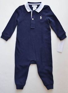 New 9M 6 9 Months Polo Ralph Lauren Baby Boys Coverall Navy Blue Grow Clothing