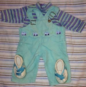American Girl Clothes Bitty Baby Overalls Corduroy Blue Cars Striped Shirt Shoes